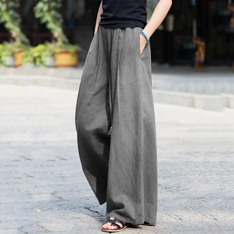 棉麻寬褲休閒顯瘦 高腰素色透氣親膚休閒褲*9色/M-3XL