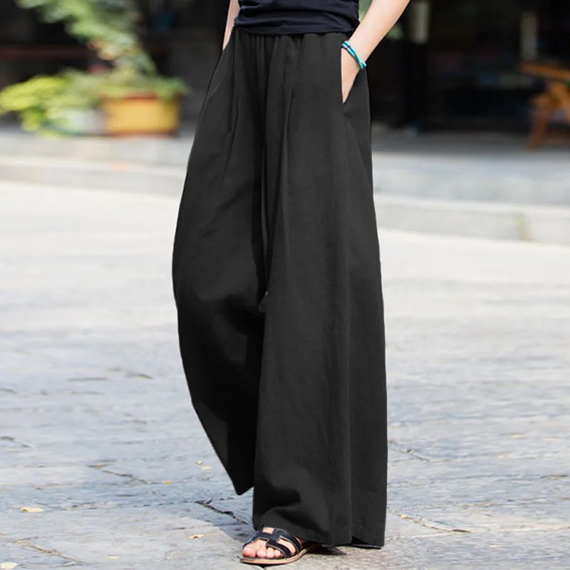 棉麻寬褲休閒顯瘦 高腰素色透氣親膚休閒褲*9色/M-3XL