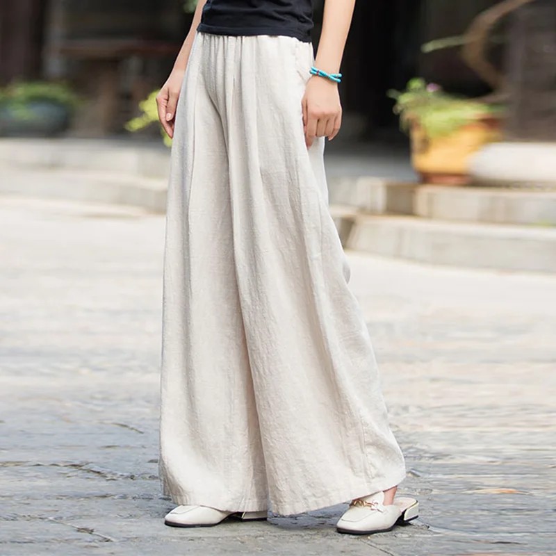 棉麻寬褲休閒顯瘦 高腰素色透氣親膚休閒褲*9色/M-3XL