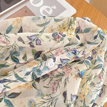 嘖嘖長袖罩衫 寬鬆碎花燈籠袖 薄紗防曬長袖