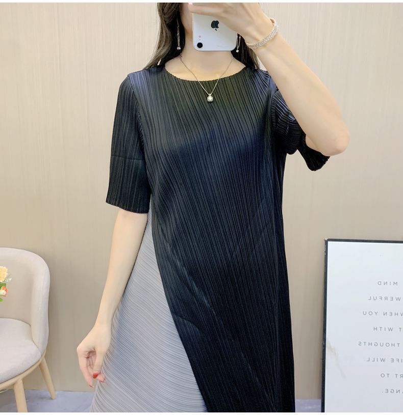 簡約 ‧ 三宅褶皺拼色連身裙 長袖款/五分袖款