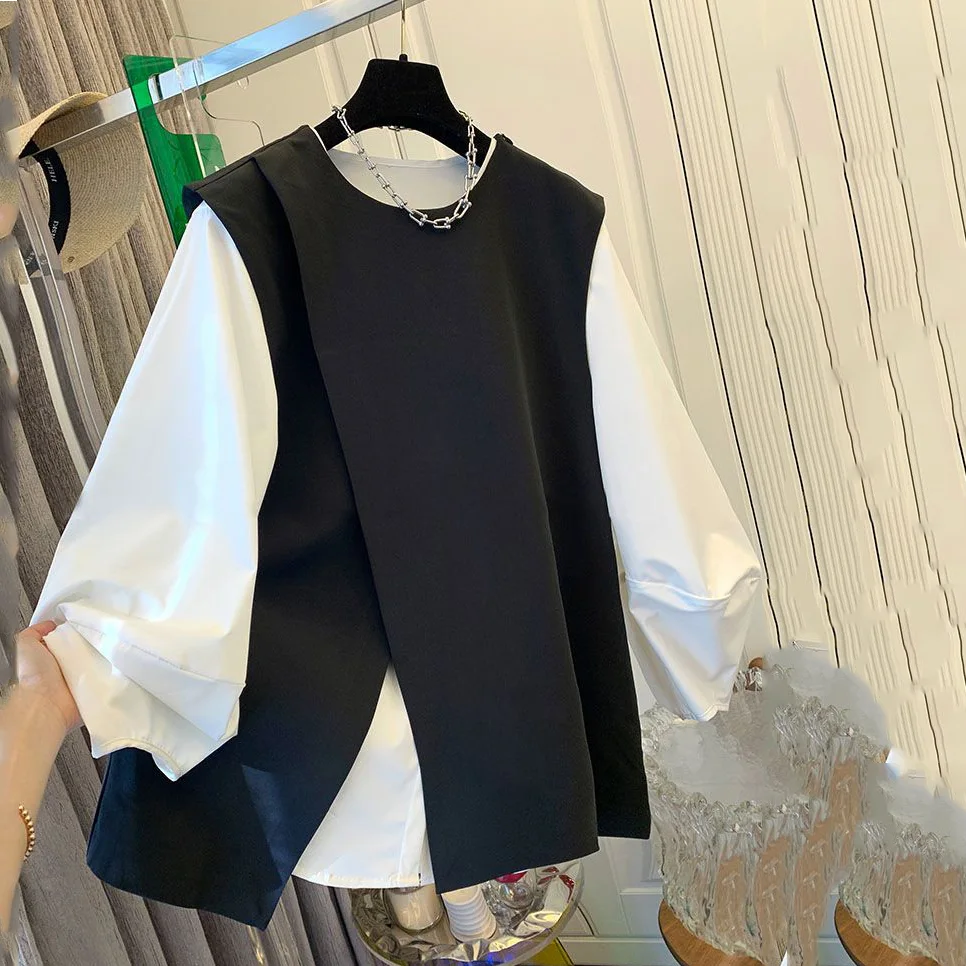 【單品可選】超好看疊穿 不規則馬甲+圓領襯衫兩件套