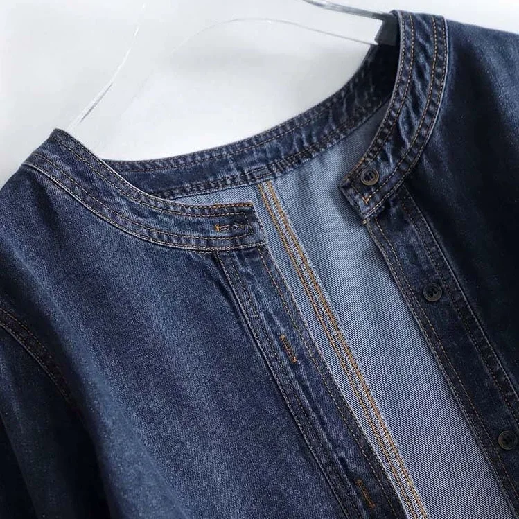 春秋藍色牛仔短版外套-時尚休閒通勤必備 原色設計簡約牛仔