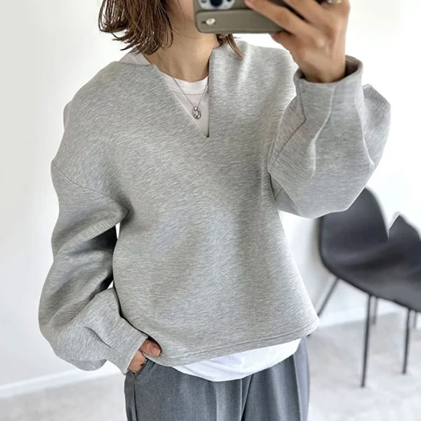 3色樂天日系寬鬆V領燈籠袖上衣-秋冬時尚百搭外套