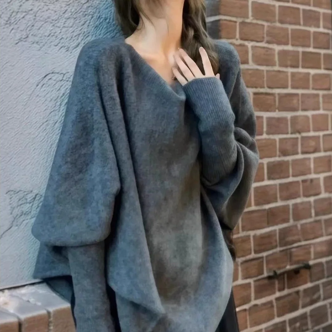 慵懶風蝙蝠袖寬鬆毛衣-早秋針織上衣