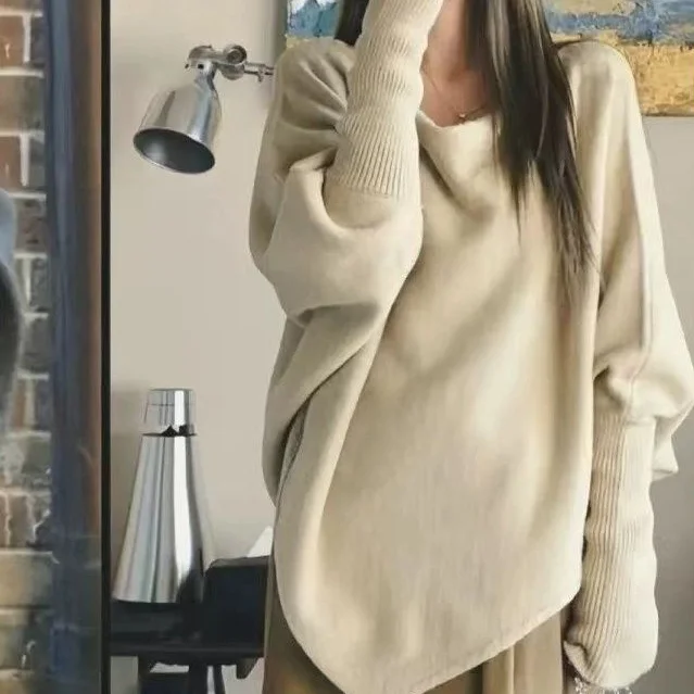 慵懶風蝙蝠袖寬鬆毛衣-早秋針織上衣