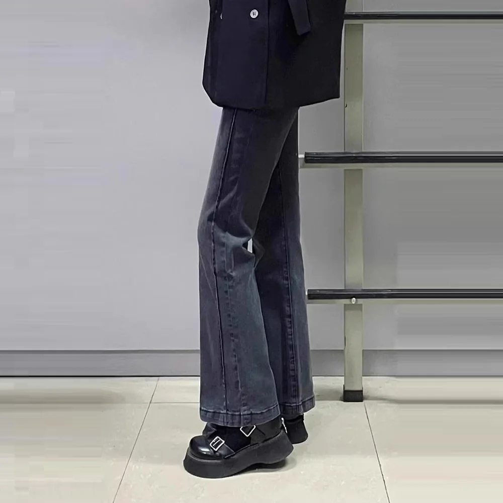 梨形身材高腰彈力微喇牛仔褲 秋季顯瘦大尺碼