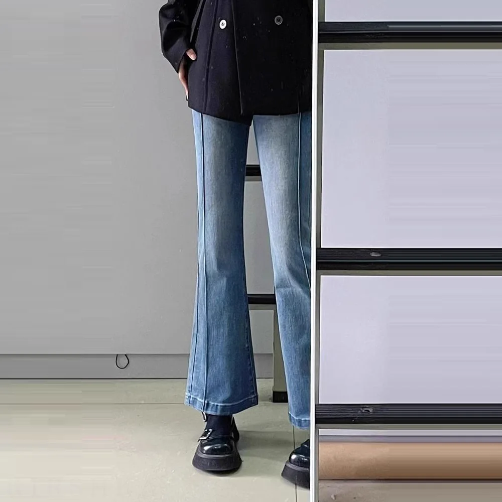 梨形身材高腰彈力微喇牛仔褲 秋季顯瘦大尺碼