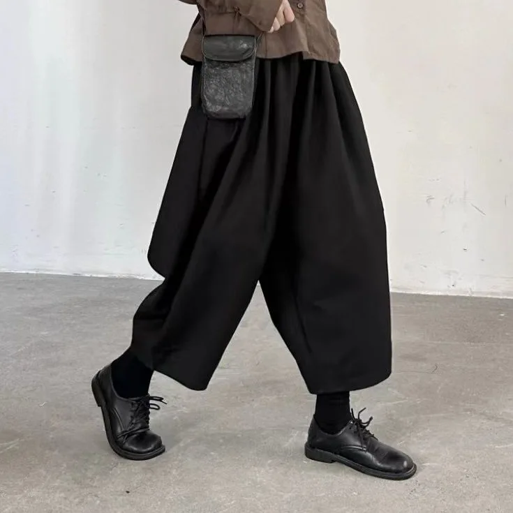 山本秋冬縮口寬褲復古休閒長褲燈籠褲