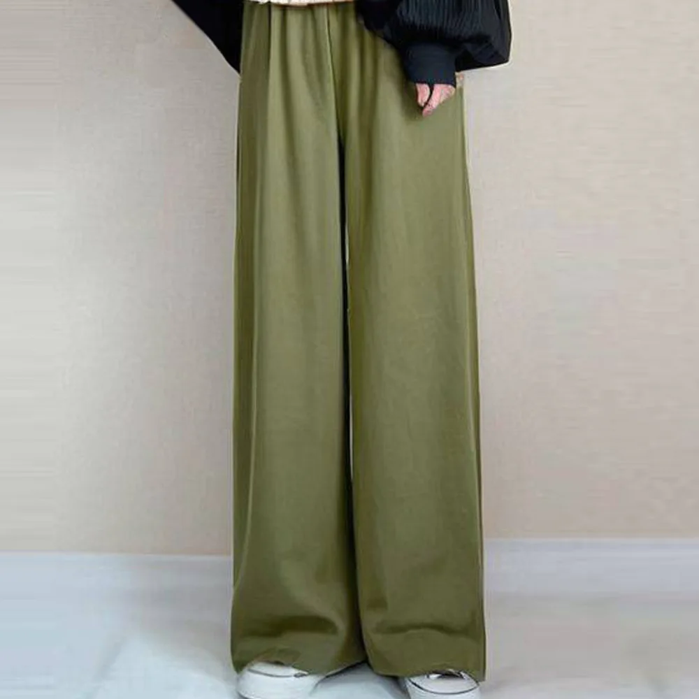 秋季圓領拼接燈籠袖上衣+寬褲長褲兩件式套裝