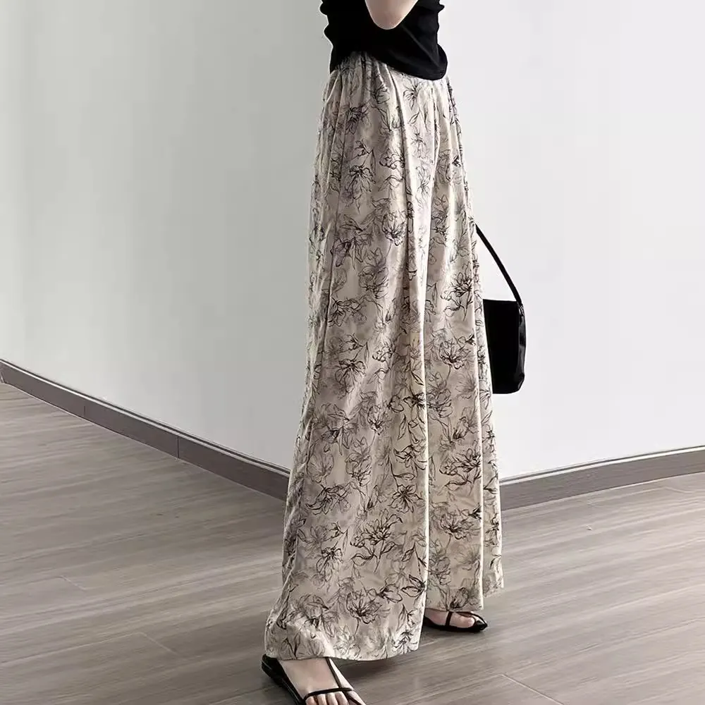 顯瘦水墨寬褲 韓版抗UV冰感纖維高腰休閒寬褲薄款