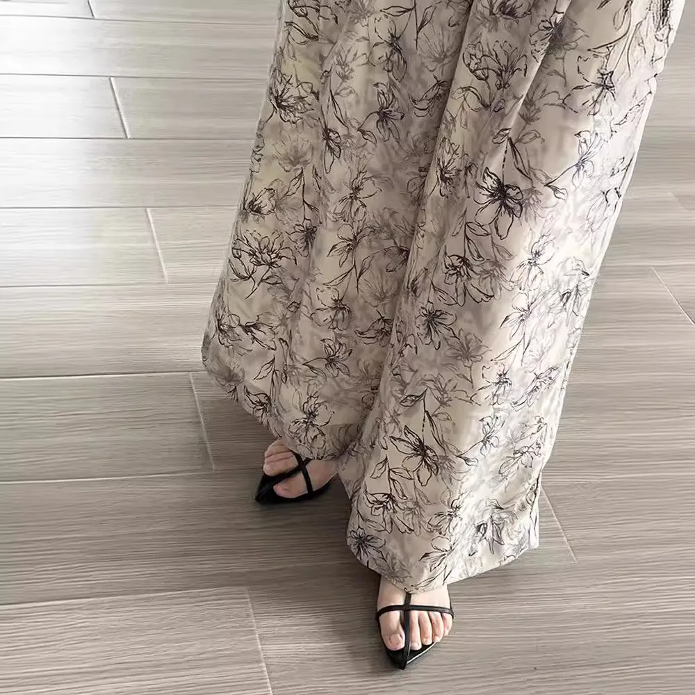 顯瘦水墨寬褲 韓版抗UV冰感纖維高腰休閒寬褲薄款