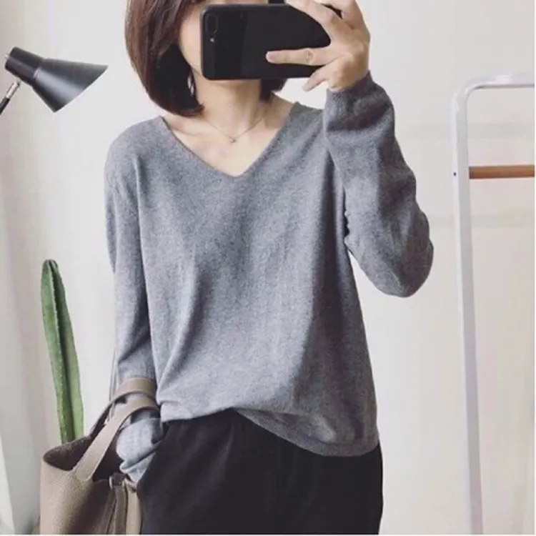 *11色可選 半袖/五分袖/長袖冰絲針織V領T恤上衣 新款新色 純色短袖T恤顯白V領休閒針織衫