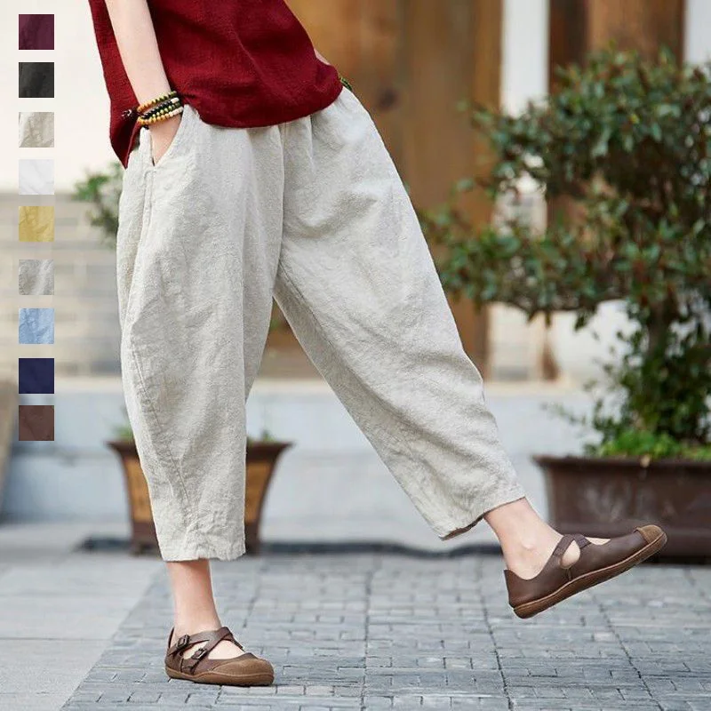 大尺寸棉質薄款寬褲S-5XL 顯瘦哈倫褲 九分燈籠褲 休閒百搭款