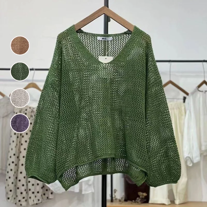 春夏鏤空針織防曬上衣 網格薄款寬鬆設計 減齡時尚休閒裝