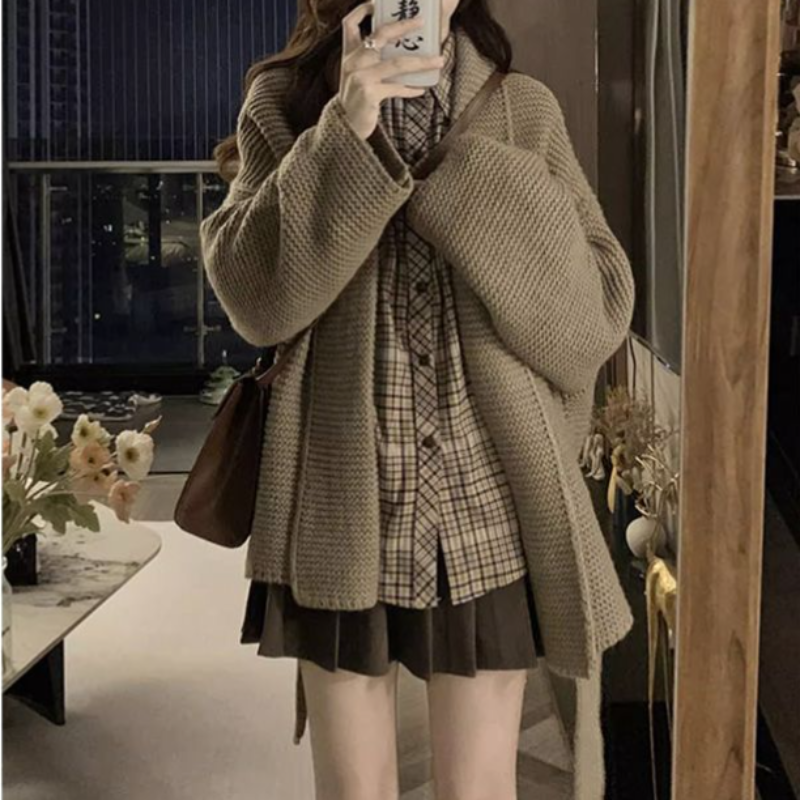 【單品可選】秋季溫柔系穿搭一整套 韓版針織外套襯衫百褶裙三件套