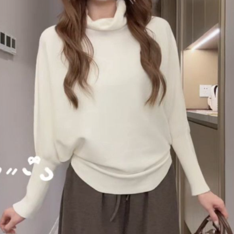 高領蝙蝠袖針織上衣 秋冬慵懶寬鬆版 顯瘦好搭毛衣