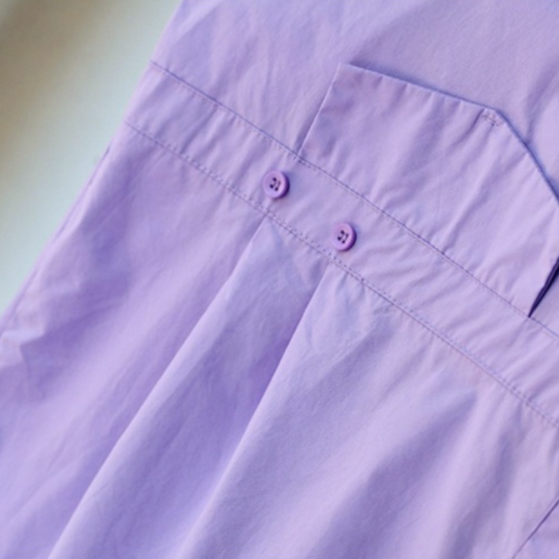 設計感長版襯衫 薰衣草紫 寬鬆顯瘦 前短後長 五分袖 大尺碼友善