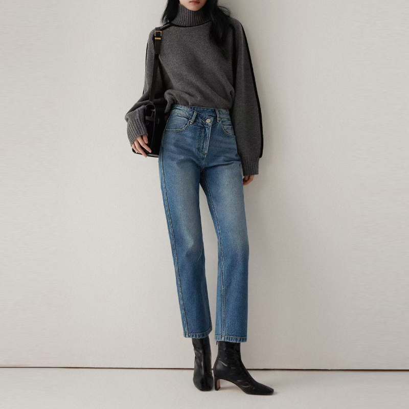 高領插肩針織毛衣 法式感燈籠袖 滾邊設計 寬鬆版型