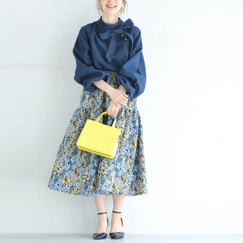 牛仔系帶蝴蝶結襯衫 燈籠袖設計 百搭丹寧上衣