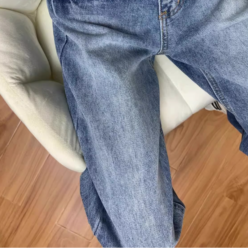 水洗高腰直筒牛仔褲 美式復古 寬鬆寬褲 垂墜感 拖地版