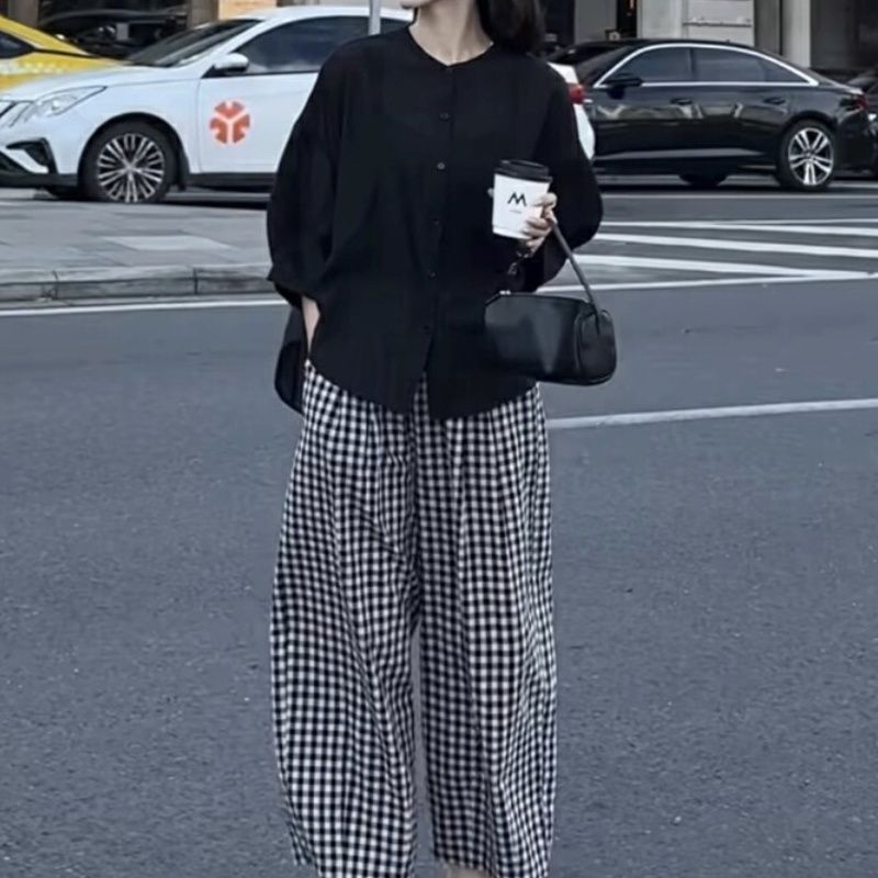 【單品可選】港風復古套裝 甜酷兩件式 文青認證襯衫+復古棋盤格寬褲