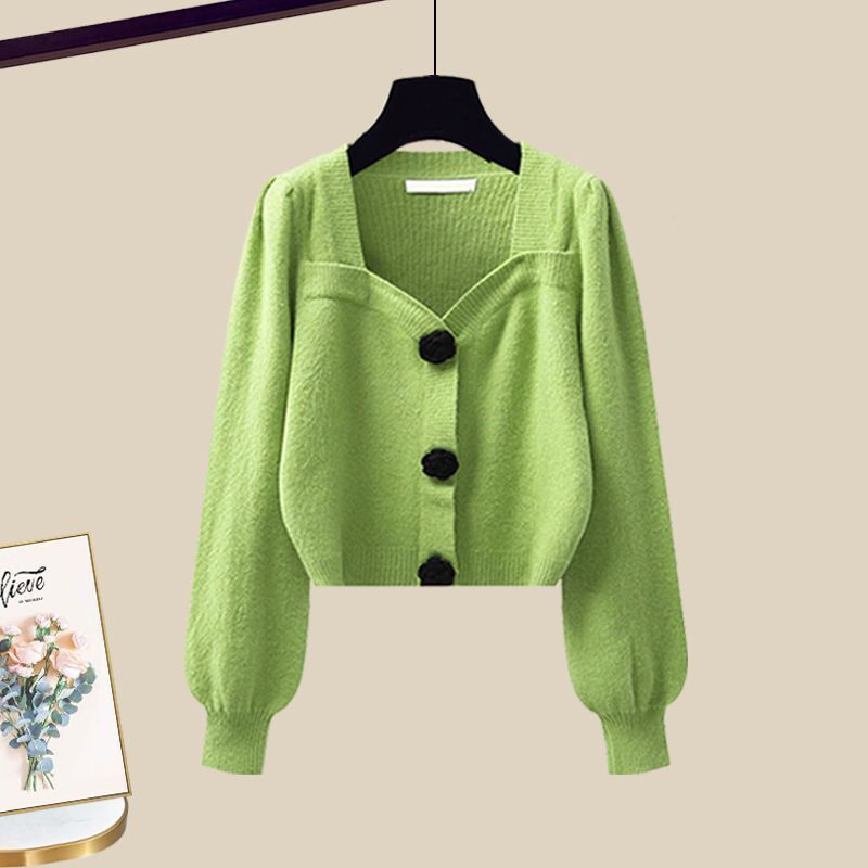 日系風格兩件式套裝 高質感無袖連身裙+針織外套 早秋氣質穿搭