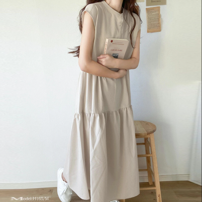 韓系 ‧ 蝴蝶結設計連身裙 甜美小清新條紋無袖過膝洋装 6色