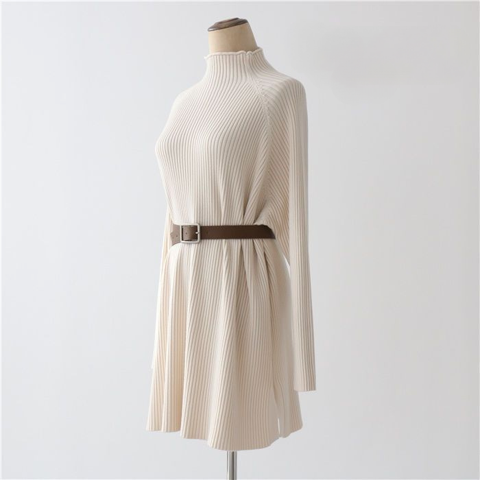 高領針織長洋裝 寬鬆剪裁 秋冬搭大衣百搭款