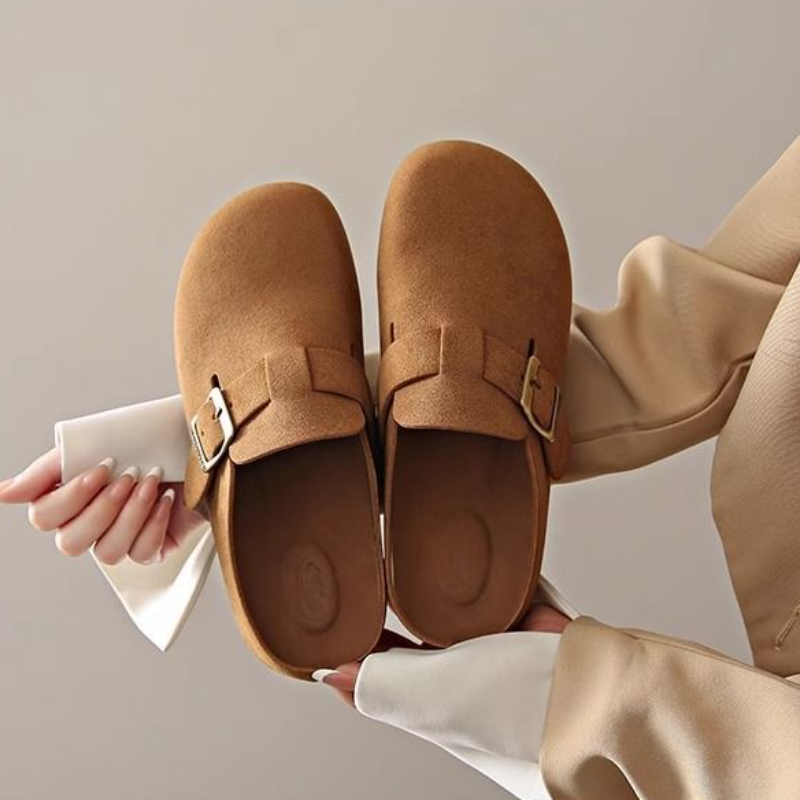 簡約包頭半拖鞋 可調扣帶設計 平底舒適 百搭休閒款