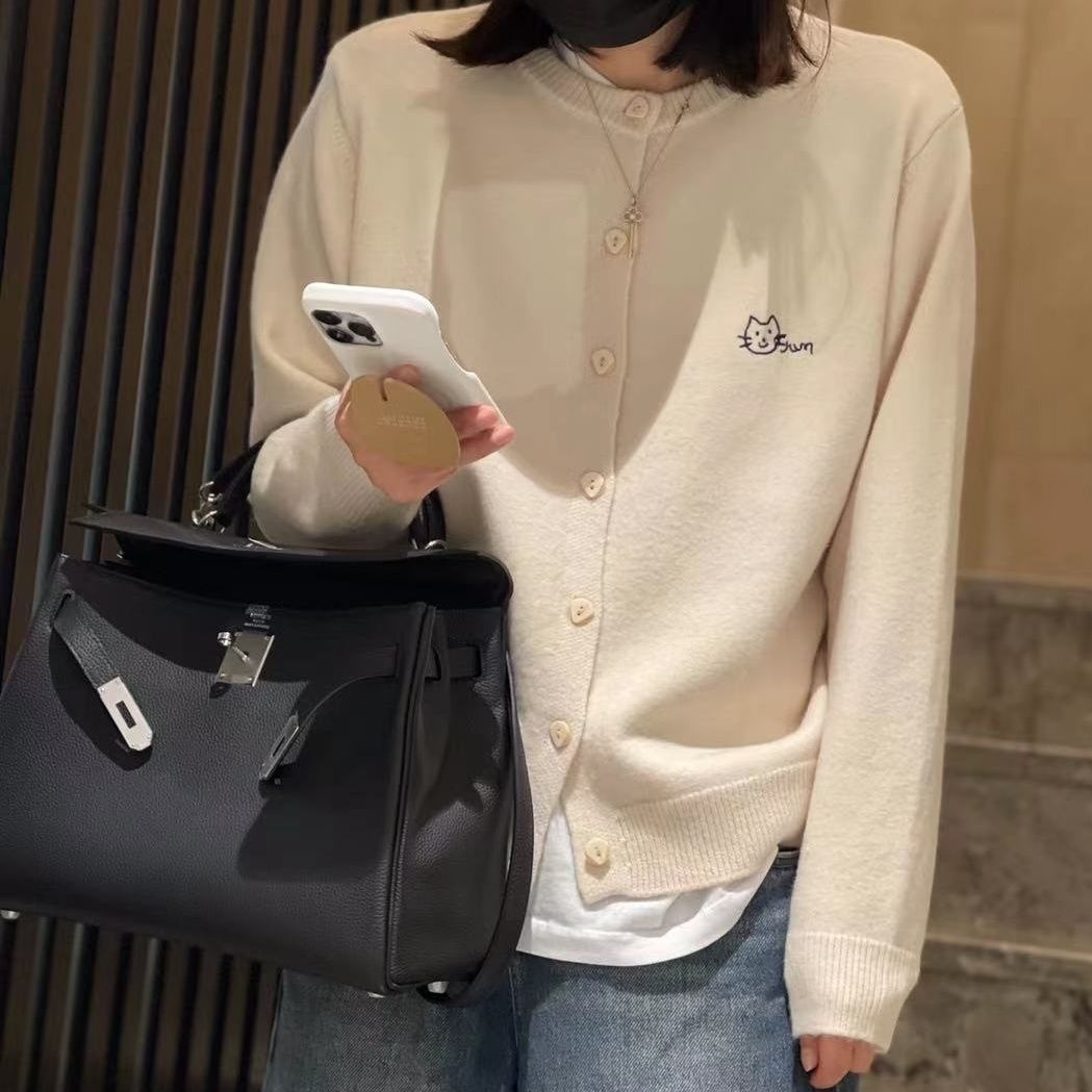 柔軟親膚刺繡針織開襟外套 防曬 復古單排扣