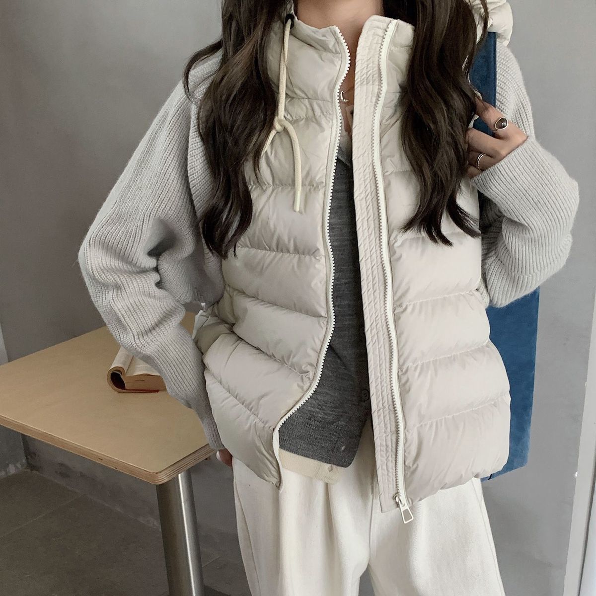 針織拼接連帽鋪棉外套 短版輕量 保暖不臃腫（小個子友善）