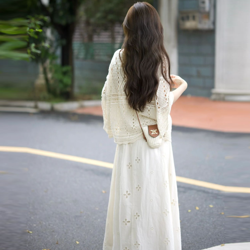 【單品可選】溫柔風兩件式套裝 鏤空長袖上衣+半身長裙 氣質減齡