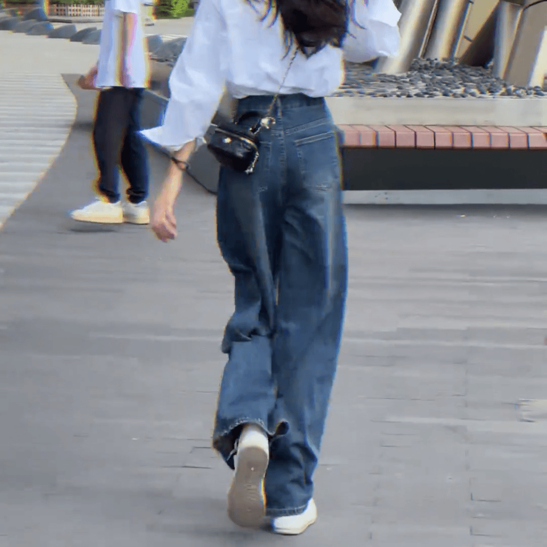 藍色港風復古牛仔寬褲 寬鬆直筒 垂墜感拖地長褲 顯瘦