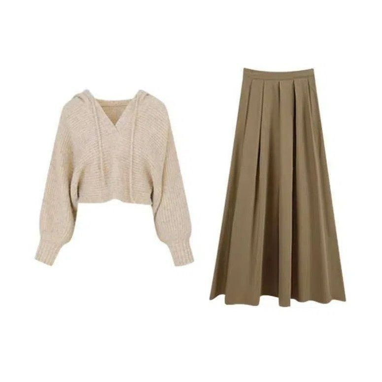 【單品可選】優雅韓系套裝 連帽針織上衣秋冬新款溫柔半身裙兩件套