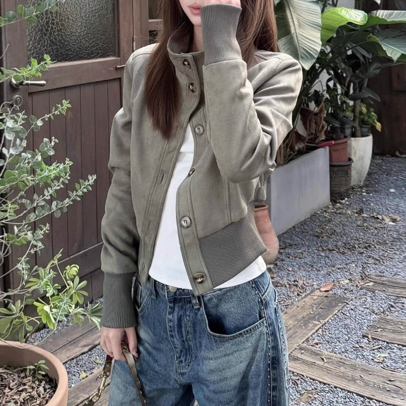 復古俐落短版外套 排釦設計 休閒工裝風