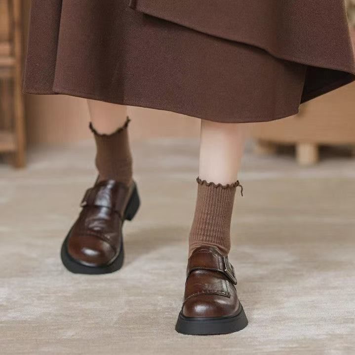 復古樂福鞋 魔鬼氈設計 厚底增高 簡約百搭款