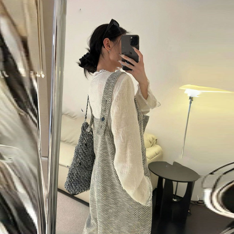 【單品可選】韓系 ‧ 斜紋寬版背帶連身褲+蕾絲花邊上衣