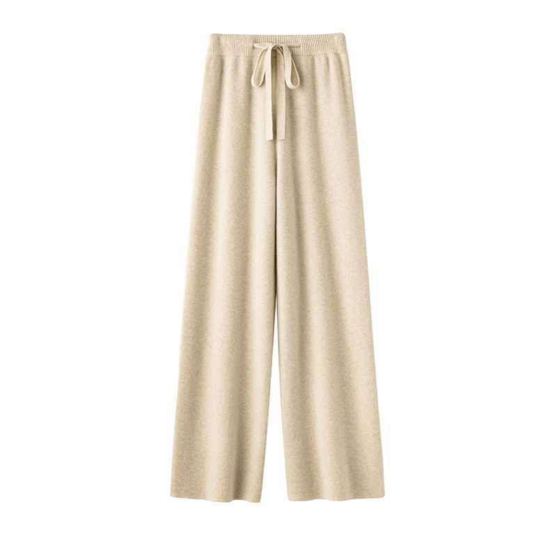 高腰顯瘦超彈羊毛寬褲 休閒拖地針織長褲