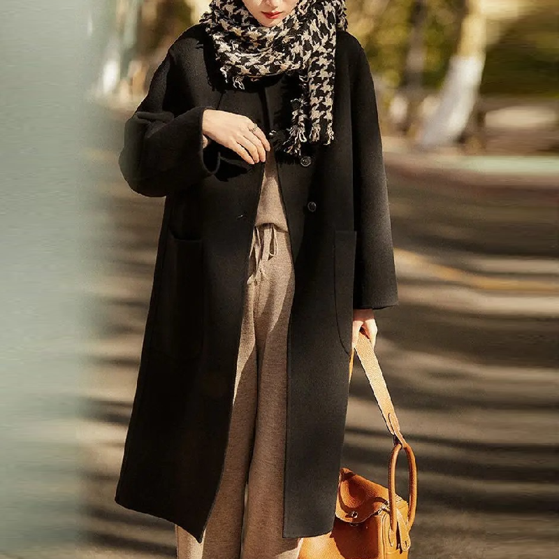 秋冬韓版寬鬆毛料大衣外套