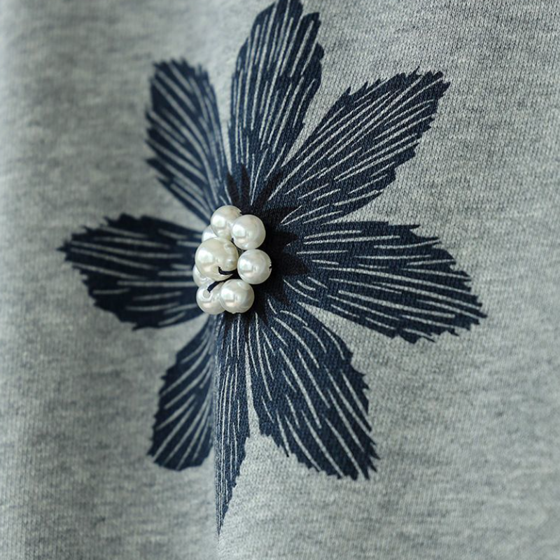 韓系印花大學T 圓領長袖 小花立體釘珠 設計感上衣