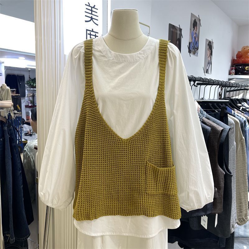 韓款百搭毛衣背心2025秋新設計清新女潮簡約大碼純色