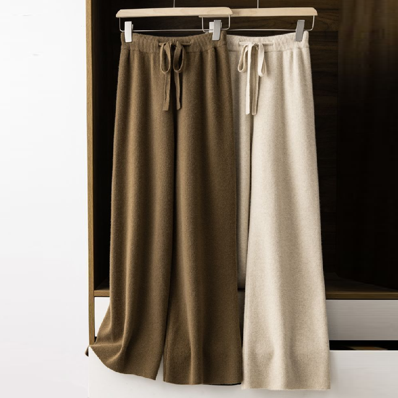 高腰顯瘦超彈羊毛寬褲 休閒拖地針織長褲