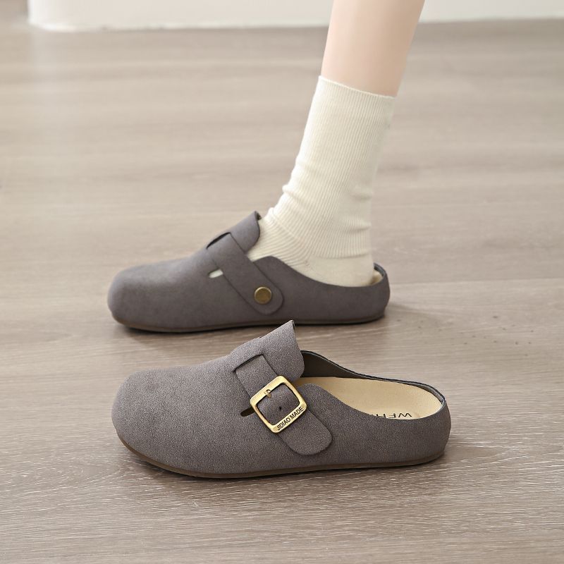 簡約包頭半拖鞋 可調扣帶設計 平底舒適 百搭休閒款