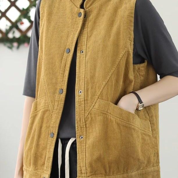 復古燈芯絨背心外套 超柔手感 春秋外搭 文青休閒 寬鬆百搭 無袖