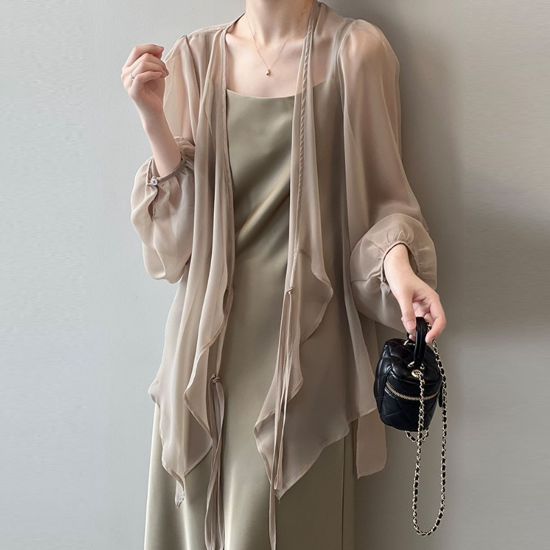 法式文青抗UV罩衫 冰絲雪紡防曬工藝小隻女顯高