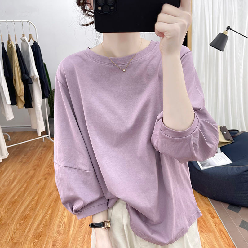 純棉燈籠袖七分袖T恤  清新簡約 遮小腹顯瘦