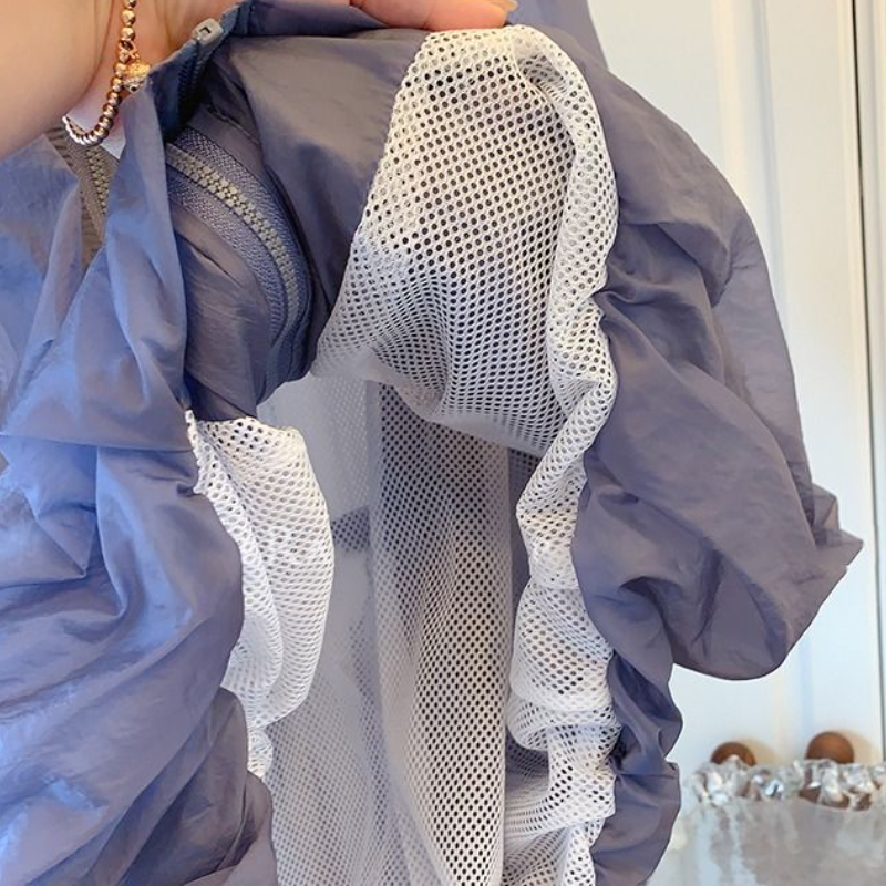 大尺碼寬鬆顯瘦連帽抗UV連帽罩衫 防曬短款外套  防潑水抗靜電微甜心機設計