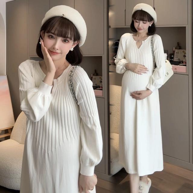 蜜桃領顯瘦燈籠袖秋冬針織洋裝