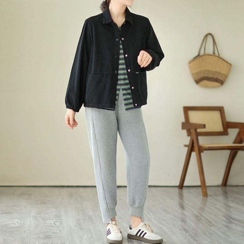 休閒襯衫外套 短版落肩 寬鬆好搭 彈性縮口